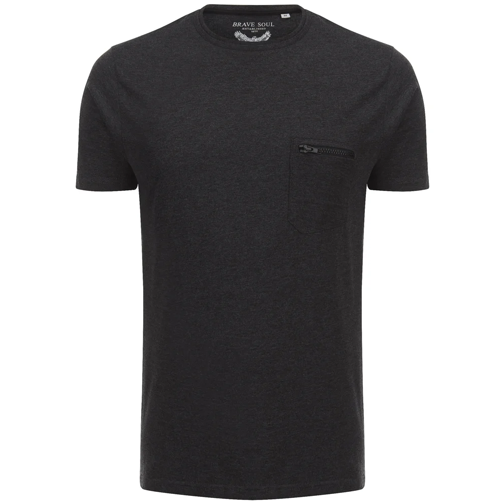 T-Shirt Homme Faustian Zip Brave Soul -Noir Charbon - S - Gris Image 1