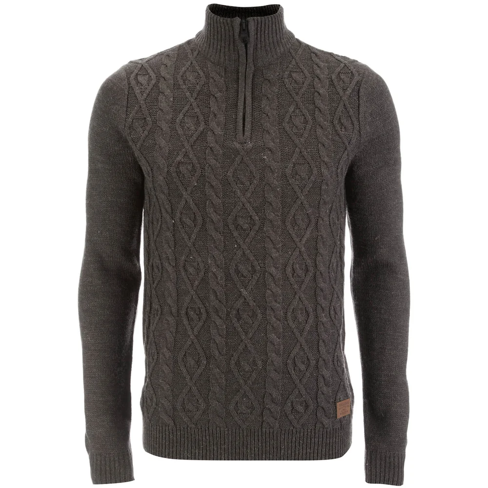 Pull Threadbare pour Homme Furrow Zip Col Haut -Gris Chiné - S - Gris Image 1