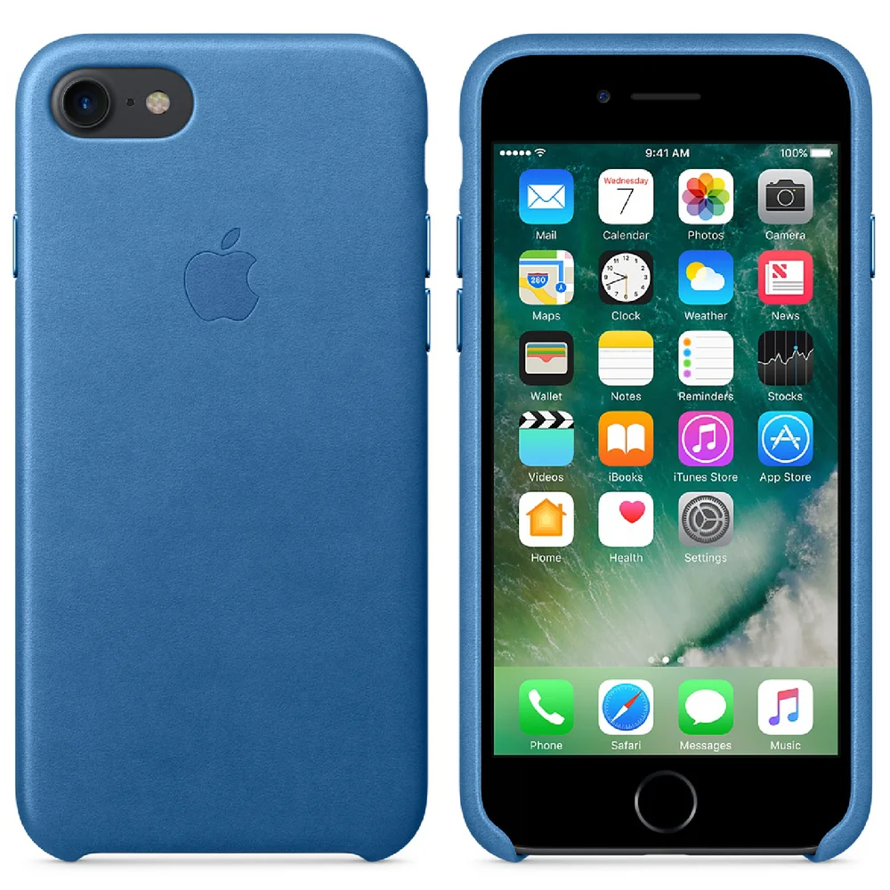 Étui en Cuir pour iPhone 7 -Bleu Mer Image 1