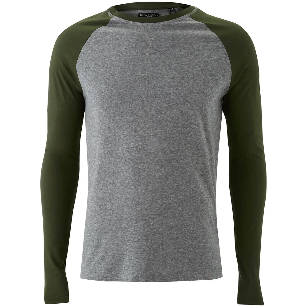 T-Shirt Osbourne Manches Longues Homme Raglan Brave Soul -Gris/Kaki - S - Vert Citron Image 1