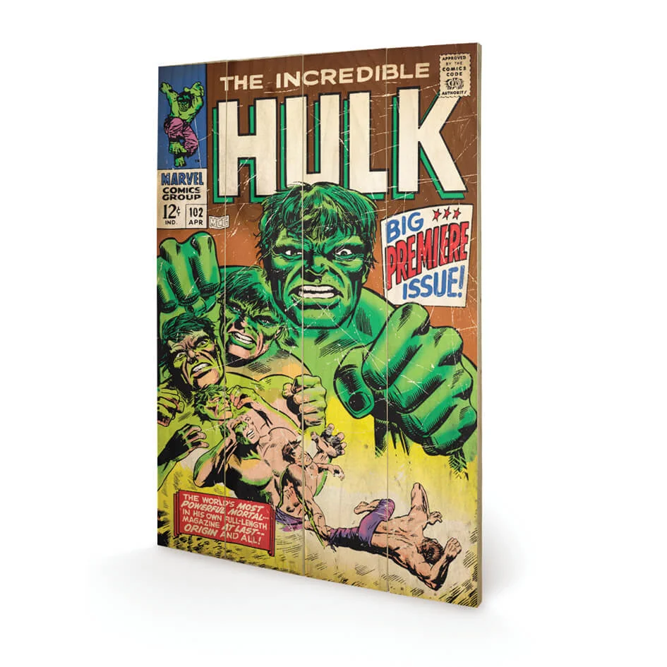 Affiche en Bois Rétro Marvel Hulk Big Issue 40 x 30 cm Image 1
