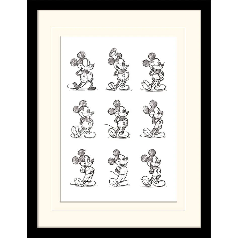 Affiche Encadrée Croquis de Mickey Mouse - 30 cm x 40 cm Image 1