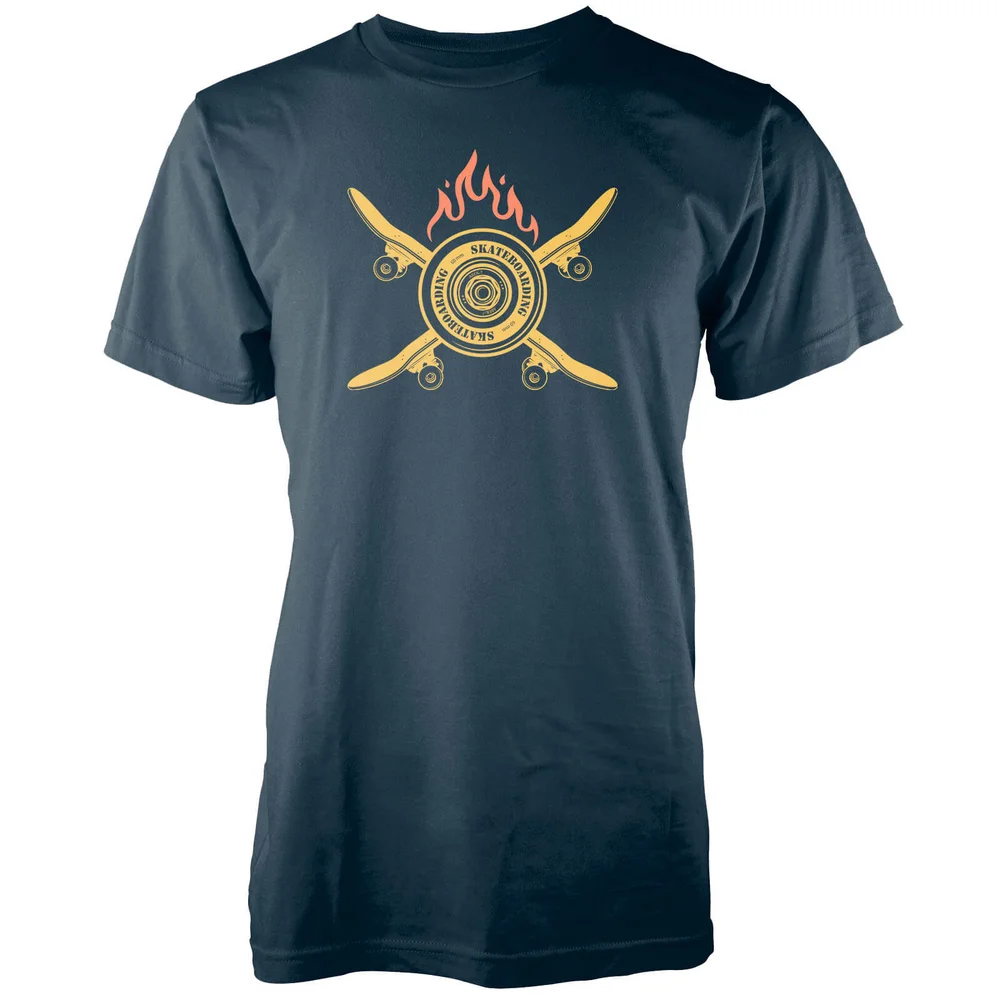T-Shirt Homme Skateboard et Flammes - Bleu Marine - S - Navy Image 1