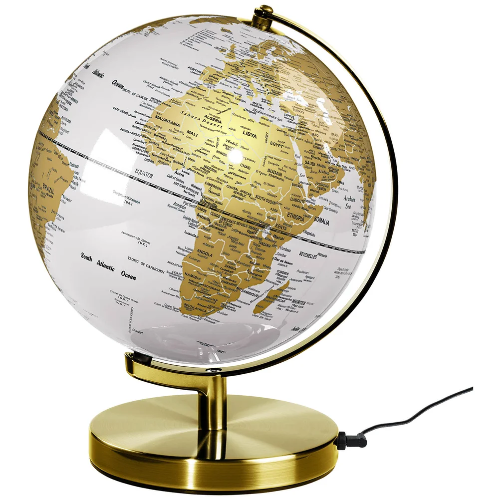 Globe Terrestre Lumineux 25 cm - Laiton Métallique / Blanc Arctique Image 1