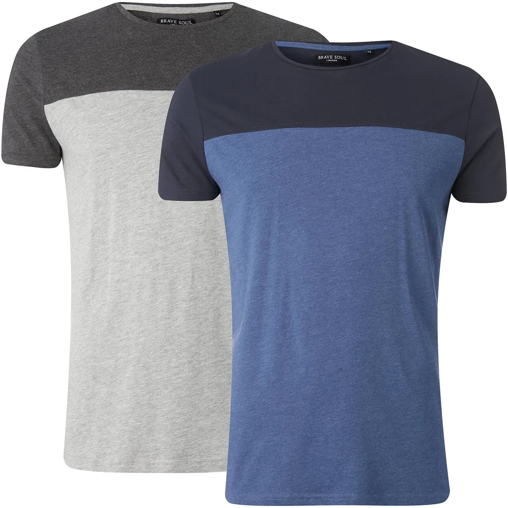 Lot de 2 T-Shirts Homme Cayson Brave Soul - Gris Chiné / Bleu - S - Gris/Bleu Image 1