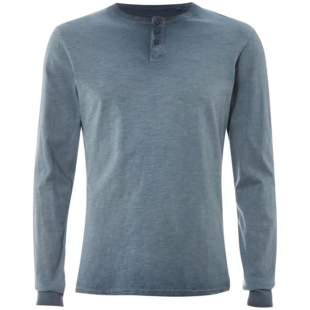 T-Shirt Homme Manches Longues Col Tunisien Threadbare - Denim - S Image 1