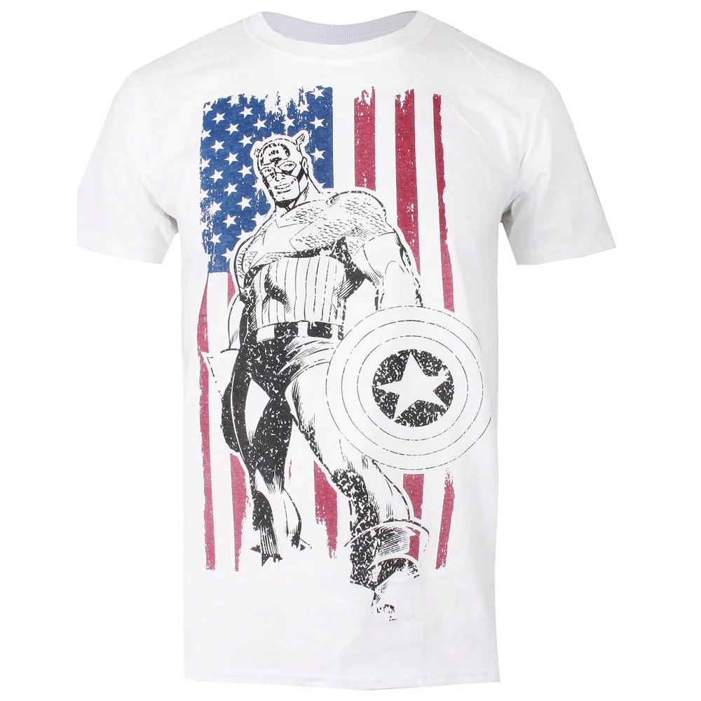 T-Shirt Homme Captain America Drapeau - Blanc - S - Blanc Image 1