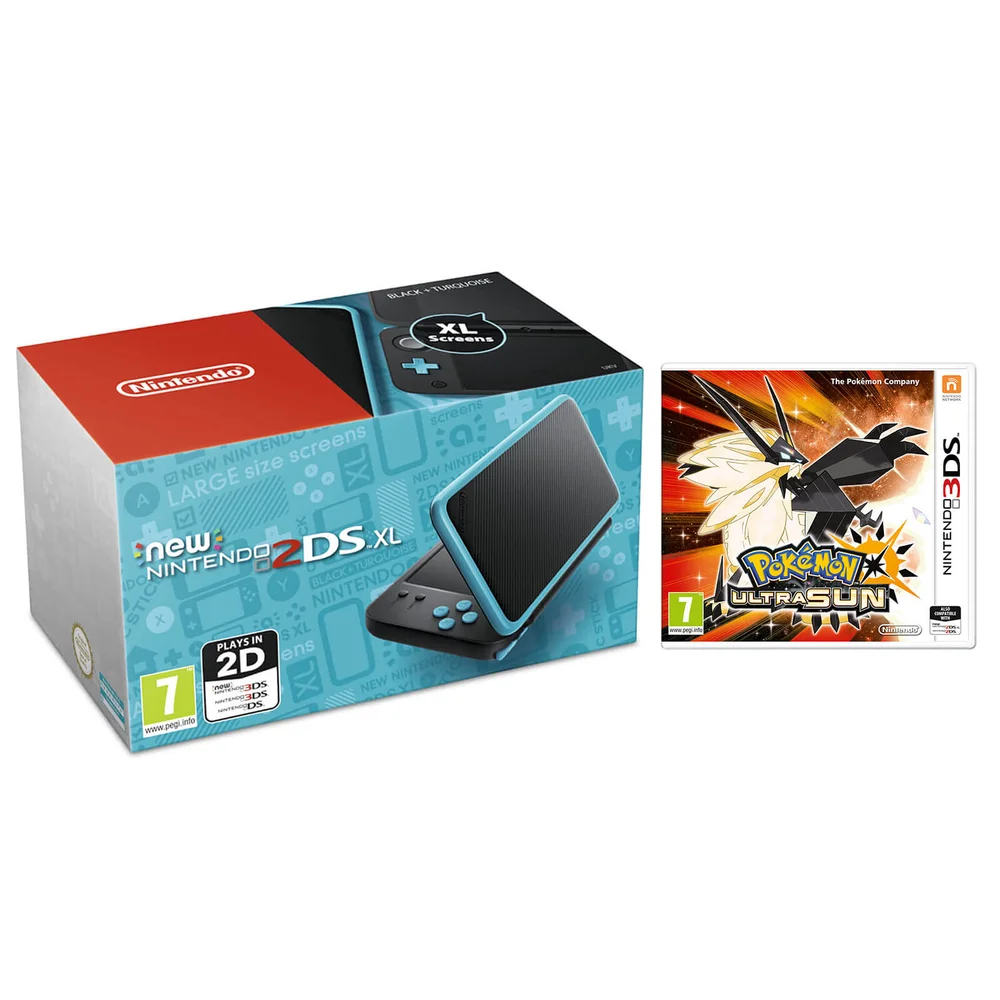 New Nintendo 2DS XL Black & Turquoise with Pokémon Ultra Sun Image 1