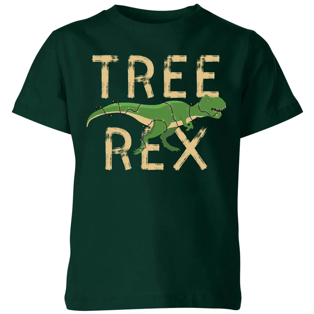 T-Shirt de Noël Enfant Tyrannosaure Rex Guirlande - Vert Foncé - 3-4 ans - Forest Green Image 1