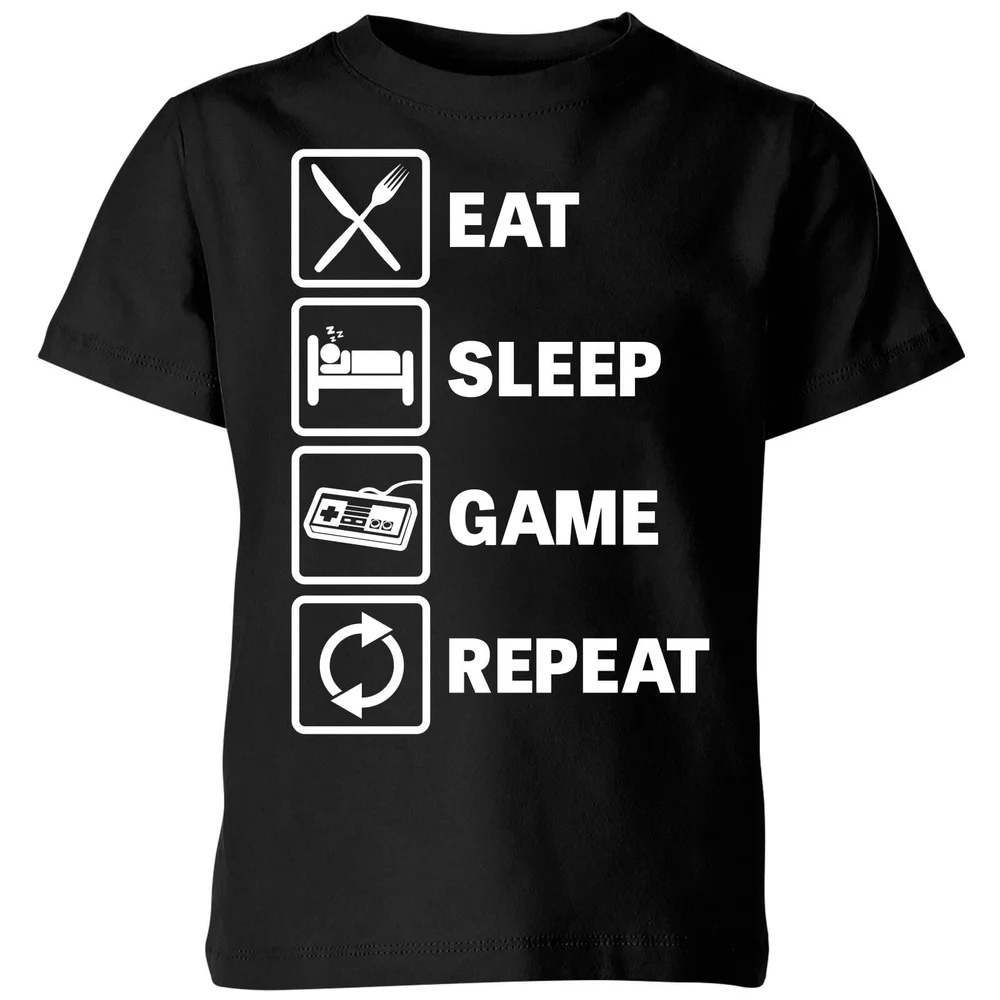 Eat Sleep Game Repeat Kids' T-Shirt - Black - 3-4 ans Image 1