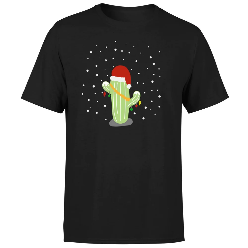 Cactus Santa Hat T-Shirt - Black - S - Noir Image 1
