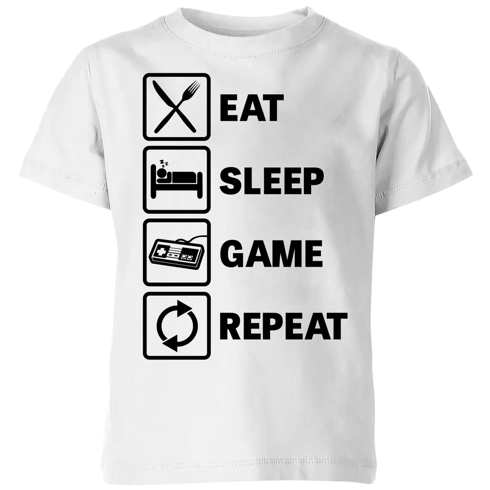 Eat Sleep Game Repeat Kids' T-Shirt - White - 3-4 ans - Blanc Image 1