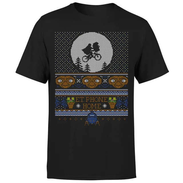 T-Shirt de Noël Homme E.T Téléphone Maison - Noir