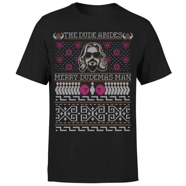 T-Shirt Homme The Dude Abides Merry Dudemas - Noir