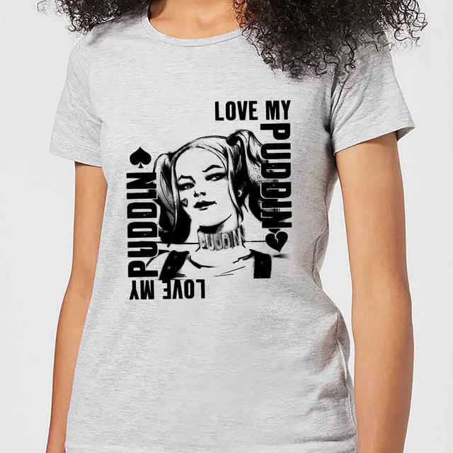 T-Shirt Femme Harley Quinn Love Puddin - Suicide Squad (DC Comics) - Gris