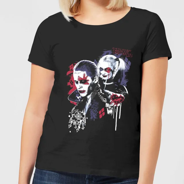T-Shirt Femme Suicide Squad Harley Quinn et le Joker (DC Comics) - Noir