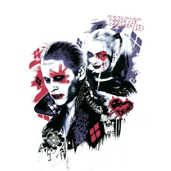 T-Shirt Femme Suicide Squad Harley Quinn et le Joker (DC Comics) - Blanc