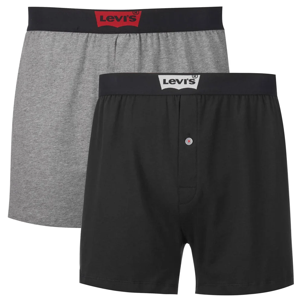 Levi's Men's Long Jersey 2 Pack Boxers - Caviar - S - Grey/Black Image 1