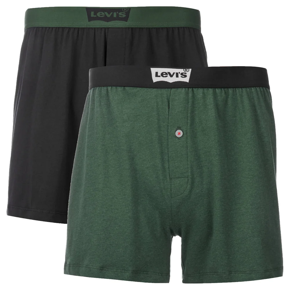 Levi's Men's Long Jersey 2 Pack Boxers - Dark Green - S - Green/Black Image 1