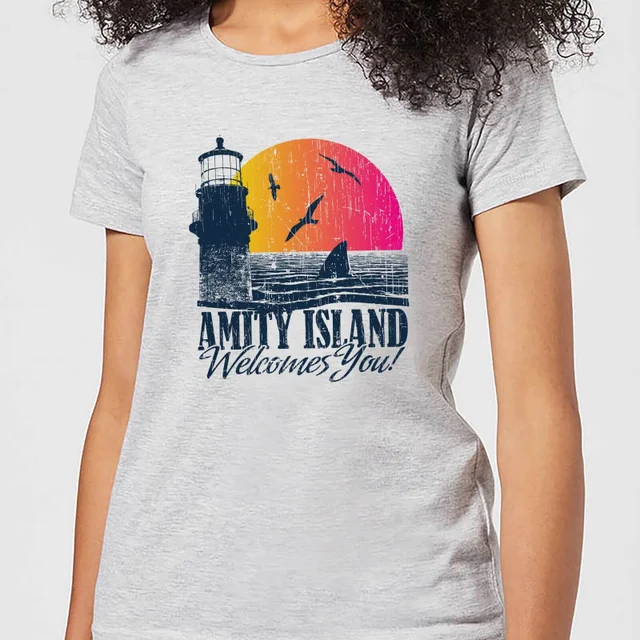 T-Shirt Femme Les Dents de la mer - Bienvenue à Amity Island - Gris