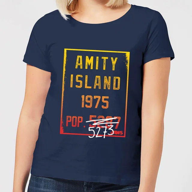 T-Shirt Femme Les Dents de la mer - Population d'Amity - Bleu Marine