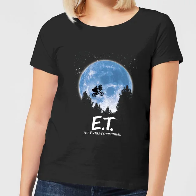 T-Shirt Femme E.T. l'extra-terrestre - Silhouette dans la Lune - Noir
