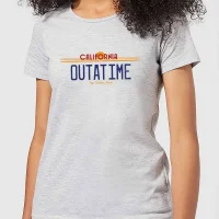 T-Shirt Femme Retour vers le Futur - Plaque Immatriculation Outatime - Gris