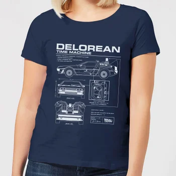 T-Shirt Femme Retour vers le Futur - Schéma de la DeLorean - Bleu Marine