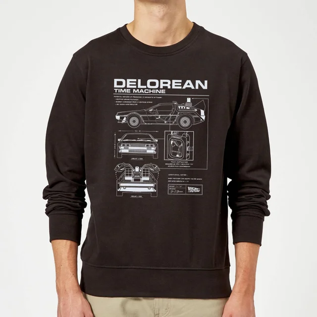 Sweat Homme Retour vers le Futur - Schéma de la DeLorean - Noir