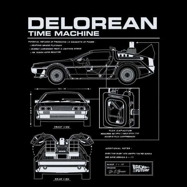 Sweat Homme Retour vers le Futur - Schéma de la DeLorean - Noir
