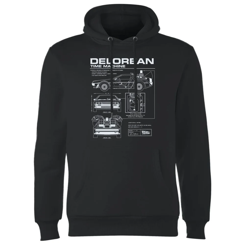 Sweat à Capuche Homme Retour vers le Futur - Schéma de la DeLorean - Noir - S Image 1