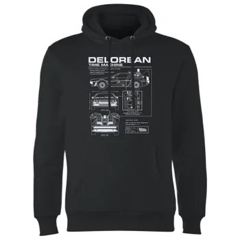 Sweat à Capuche Homme Retour vers le Futur - Schéma de la DeLorean - Noir