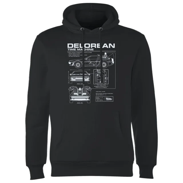 Sweat à Capuche Homme Retour vers le Futur - Schéma de la DeLorean - Noir