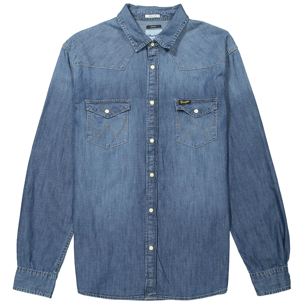 Wrangler Men's Western Denim Shirt - Mid Indigo - S - Bleu Image 1