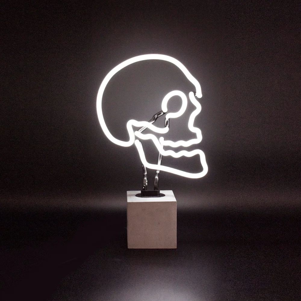 Mini Lampe Néon Tête de Mort - Base en Ciment Image 1