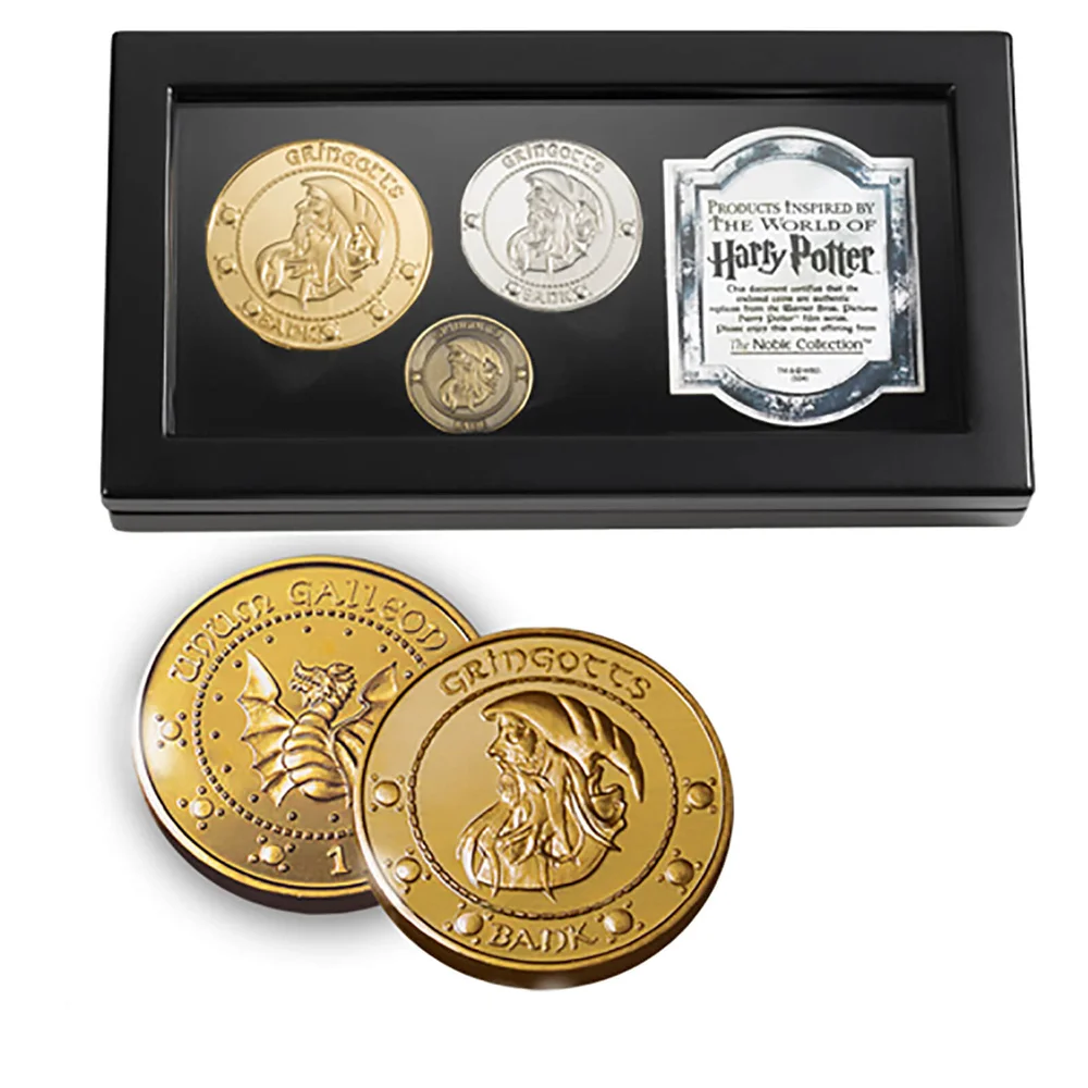 Collection de pièces de la banque Gringotts de Harry Potter comprenant le galion, la faucille et le knut Image 1