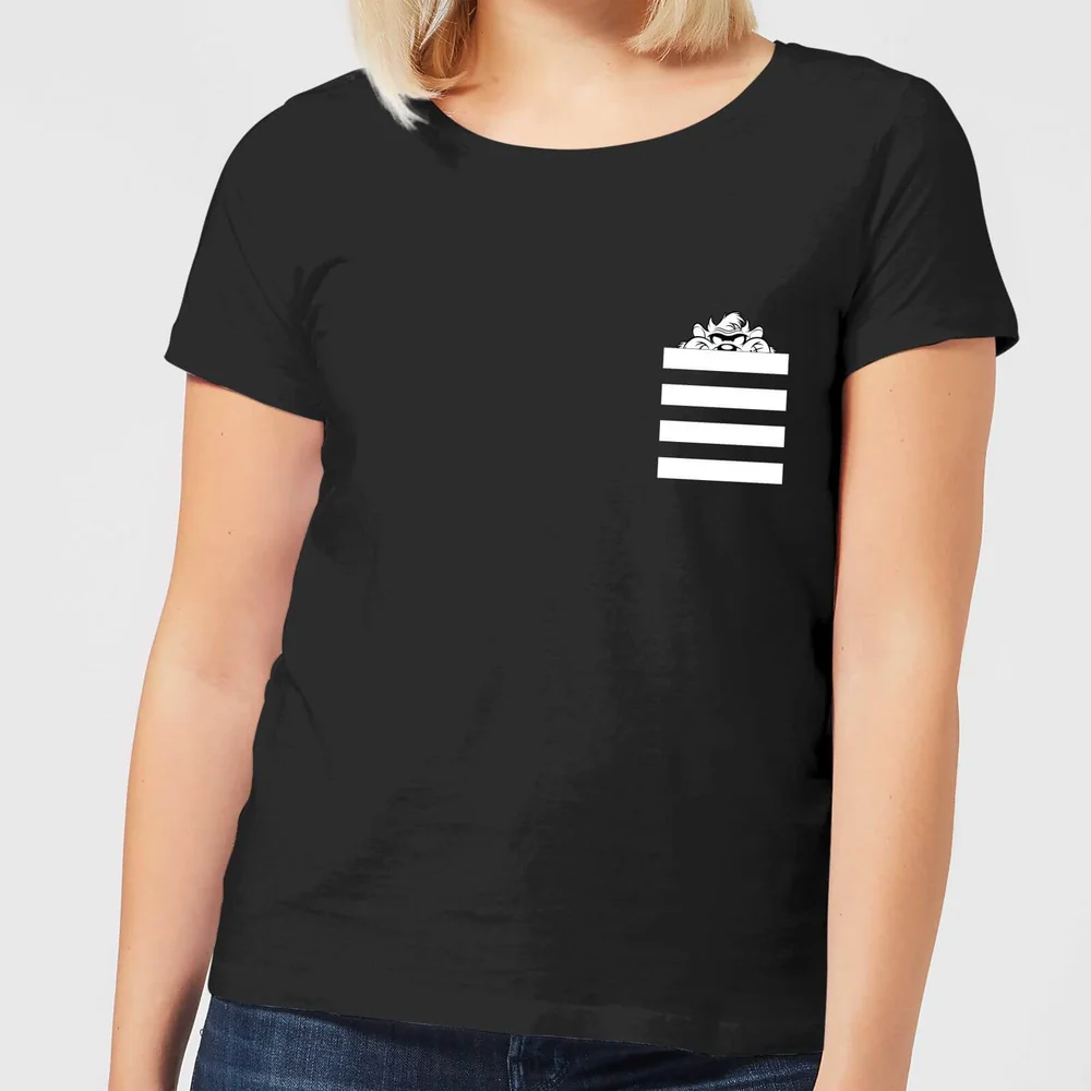 T-Shirt Femme Taz Poche à Rayures Looney Tunes - Noir - S Image 1