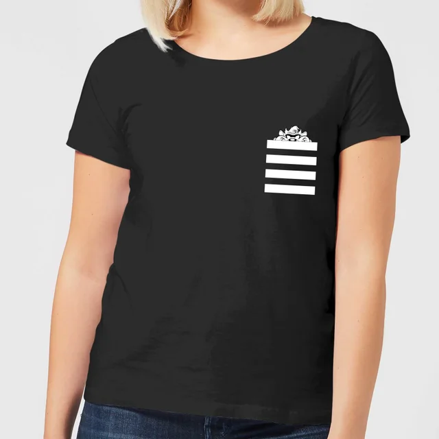 T-Shirt Femme Taz Poche à Rayures Looney Tunes - Noir