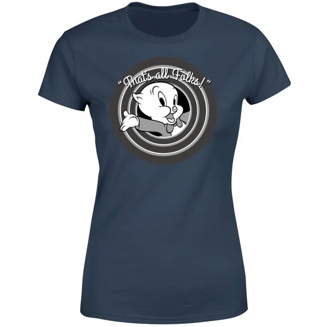 T-Shirt Femme That's All Folks ! Porky Pig Looney Tunes - Bleu Marine