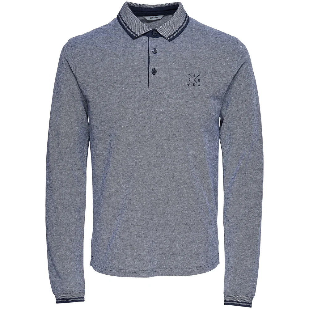 Only & Sons Men's Stan Long Sleeve Polo Shirt - Dress Blue - S - Navy Image 1