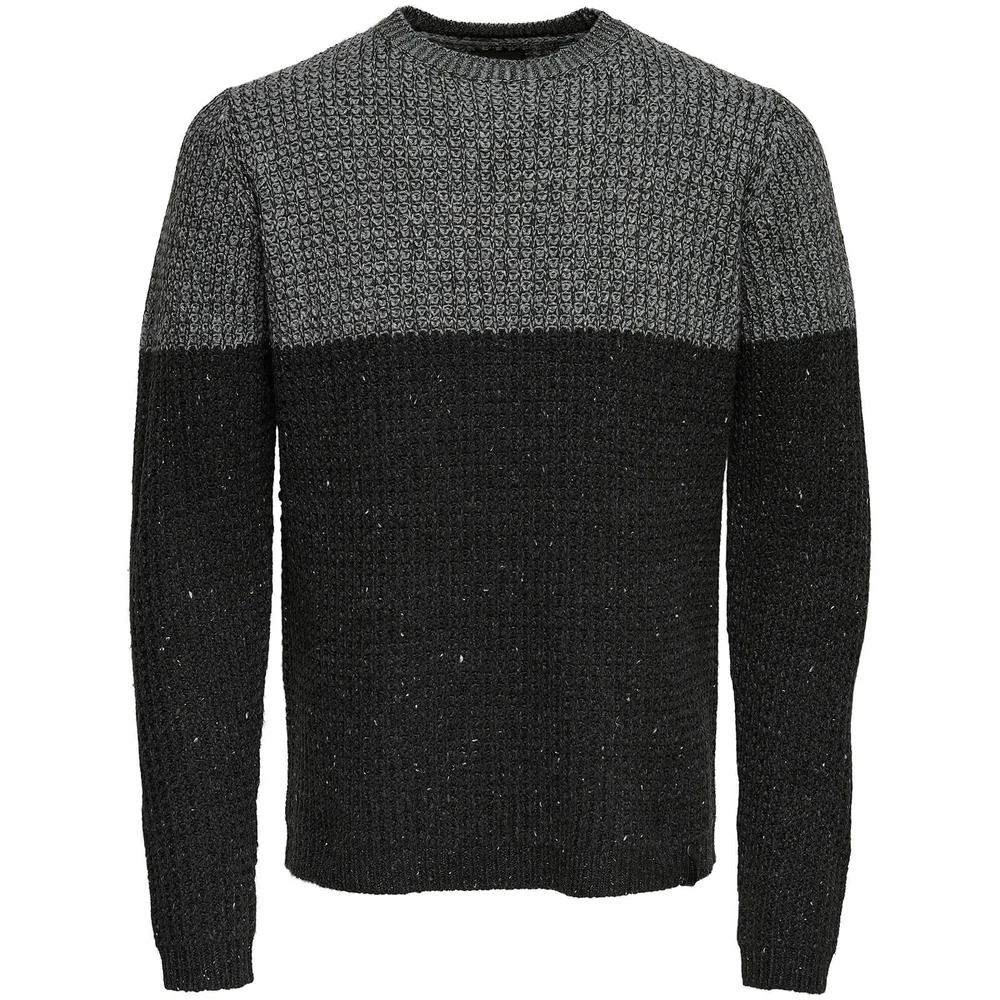 Only & Sons Men's Lazlo Nep Blocked Jumper - Mid Grey Marl - S - Gris Image 1
