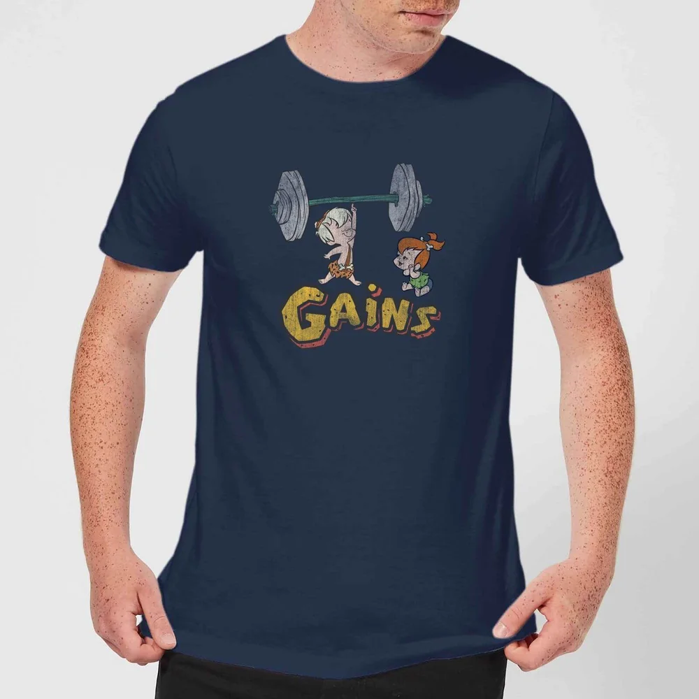 T-Shirt Homme La Famille Pierrafeu Bamm-Bamm Muscu - Effet Abîmé - Bleu Marine - S Image 1
