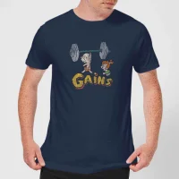T-Shirt Homme La Famille Pierrafeu Bamm-Bamm Muscu - Effet Abîmé - Bleu Marine