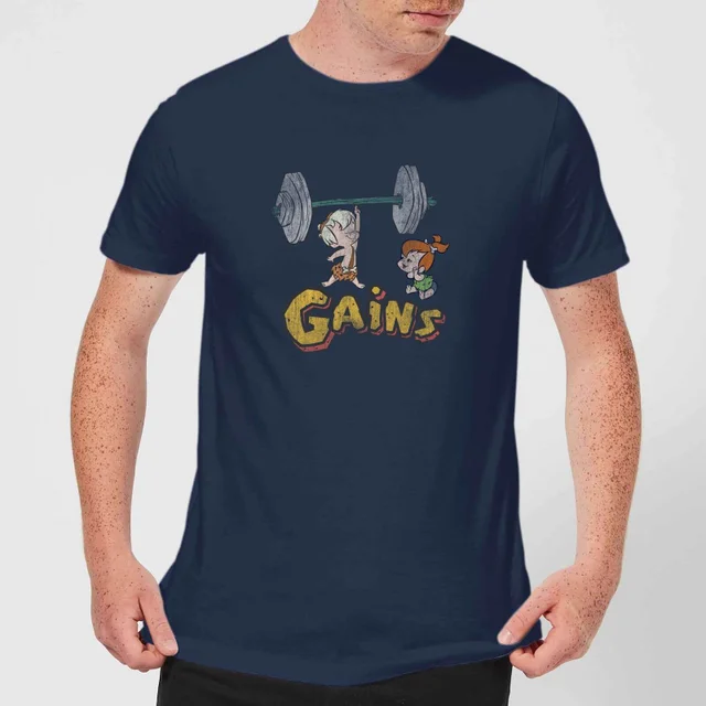 T-Shirt Homme La Famille Pierrafeu Bamm-Bamm Muscu - Effet Abîmé - Bleu Marine