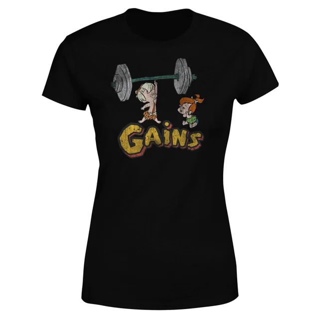 T-Shirt Femme La Famille Pierrafeu Bamm-Bamm Muscu - Effet Abîmé - Noir