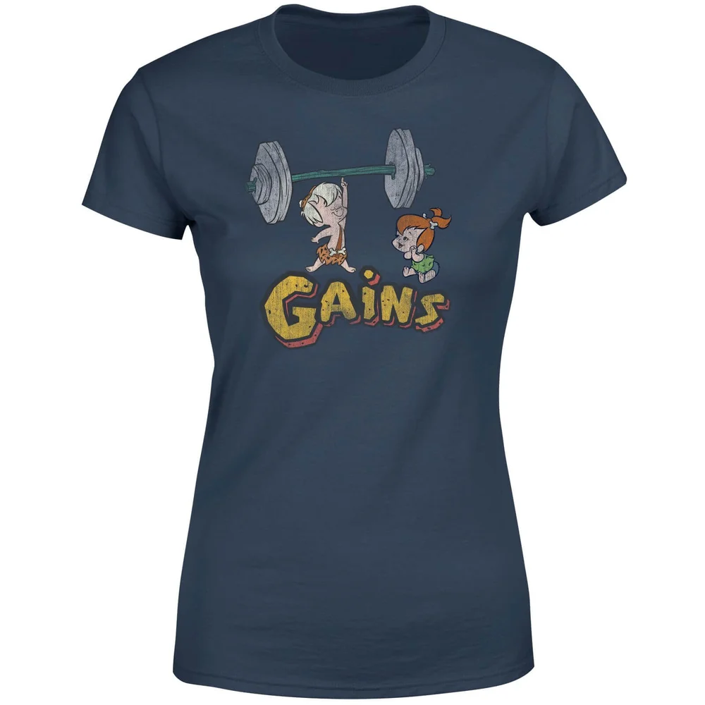 T-Shirt Femme La Famille Pierrafeu Bamm-Bamm Muscu - Effet Abîmé - Bleu Marine - S Image 1
