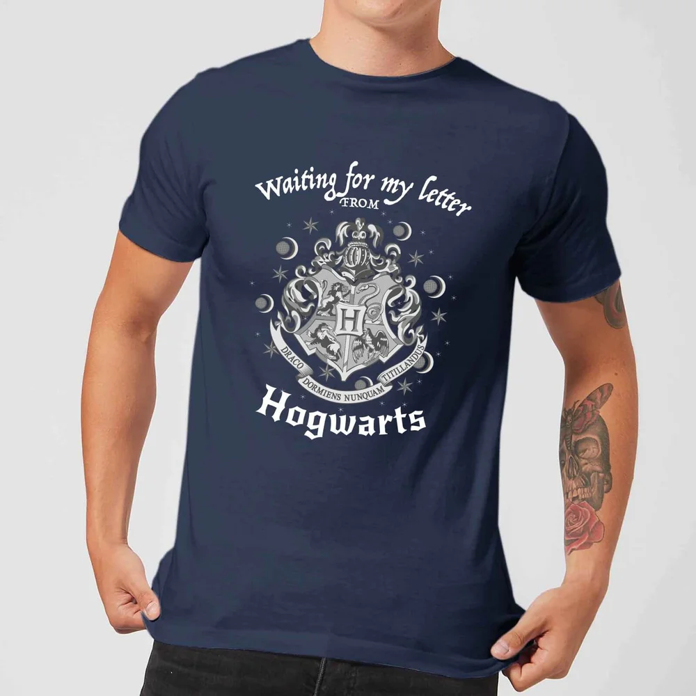 T-Shirt Homme J'attends Ma Lettre de Poudlard - Harry Potter - Bleu Marine - S Image 1