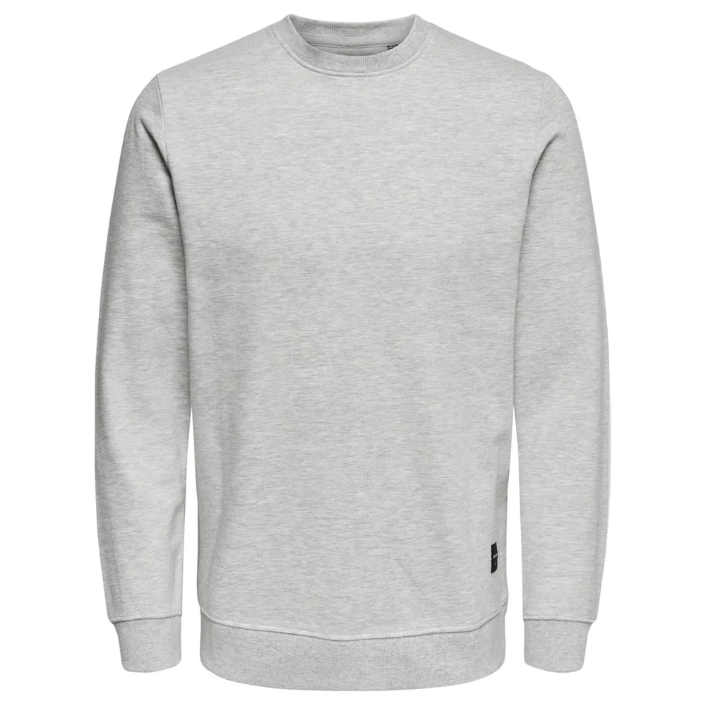 Only & Sons Men's Basic Crew Neck Sweatshirt - Light Grey Marl - S - Gris Image 1