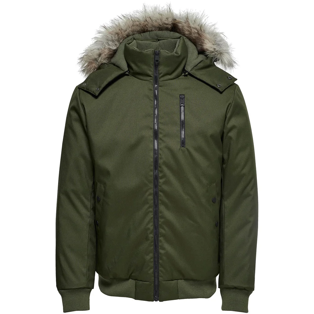 Only & Sons Men's Stanny Padded Bomber Jacket - Forest Green - S - Vert Citron Image 1