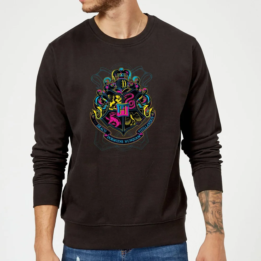 Sweat Homme Blason de Poudlard Néon - Harry Potter - Noir - S - Noir Image 1